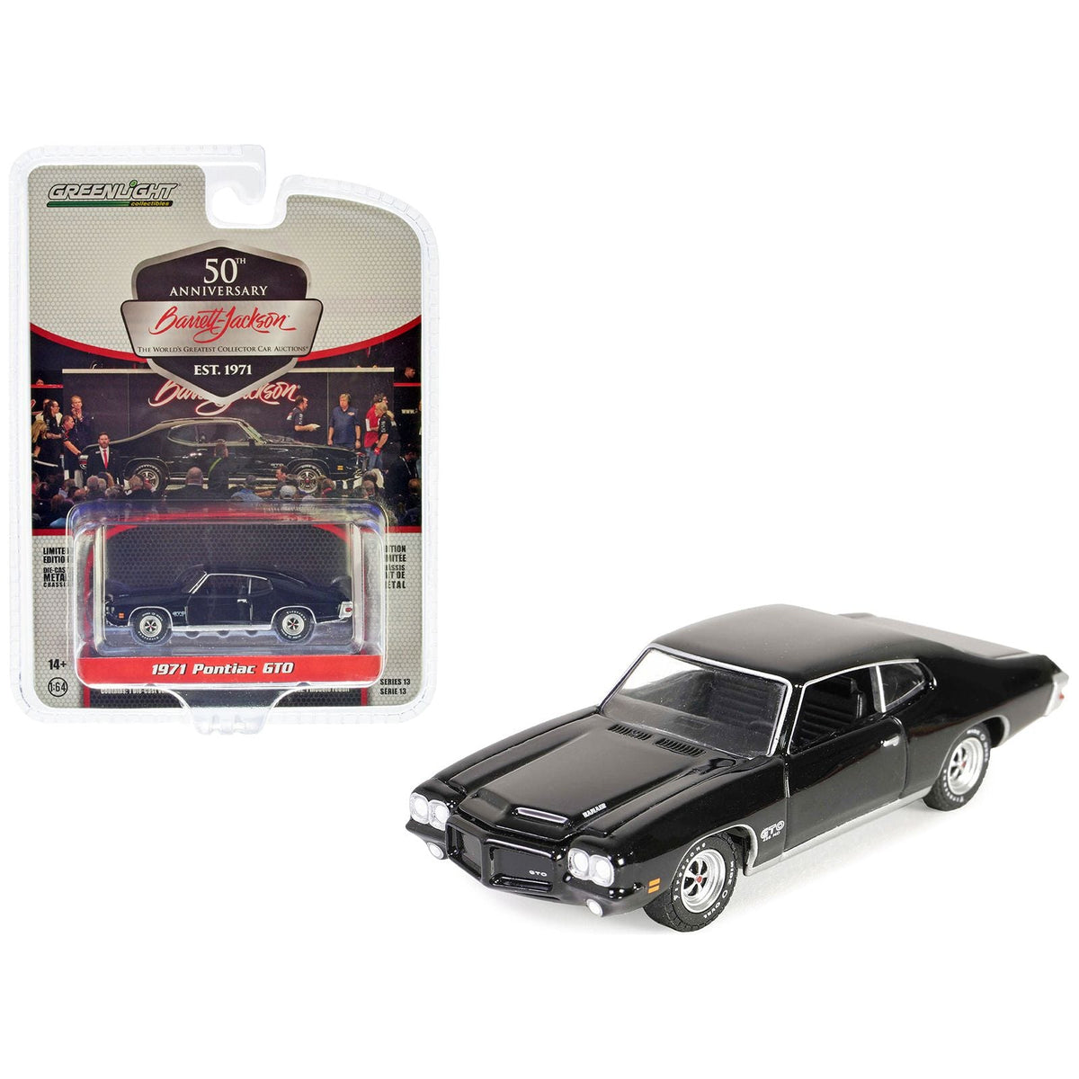 1971 Pontiac GTO Starlight Black (Lot 1030.1) Barrett Jackson "Scottsdale Edition" Series 13 1/64 Diecast Model Car by Greenlight - Greenlight - ModelCars.com