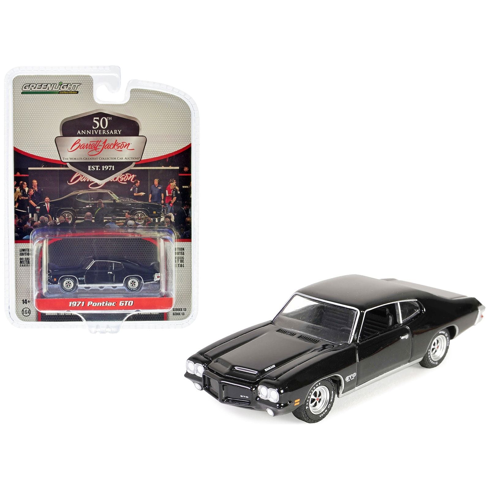 1971 Pontiac GTO Starlight Black (Lot 1030.1) Barrett Jackson "Scottsdale Edition" Series 13 1/64 Diecast Model Car by Greenlight - Greenlight - ModelCars.com