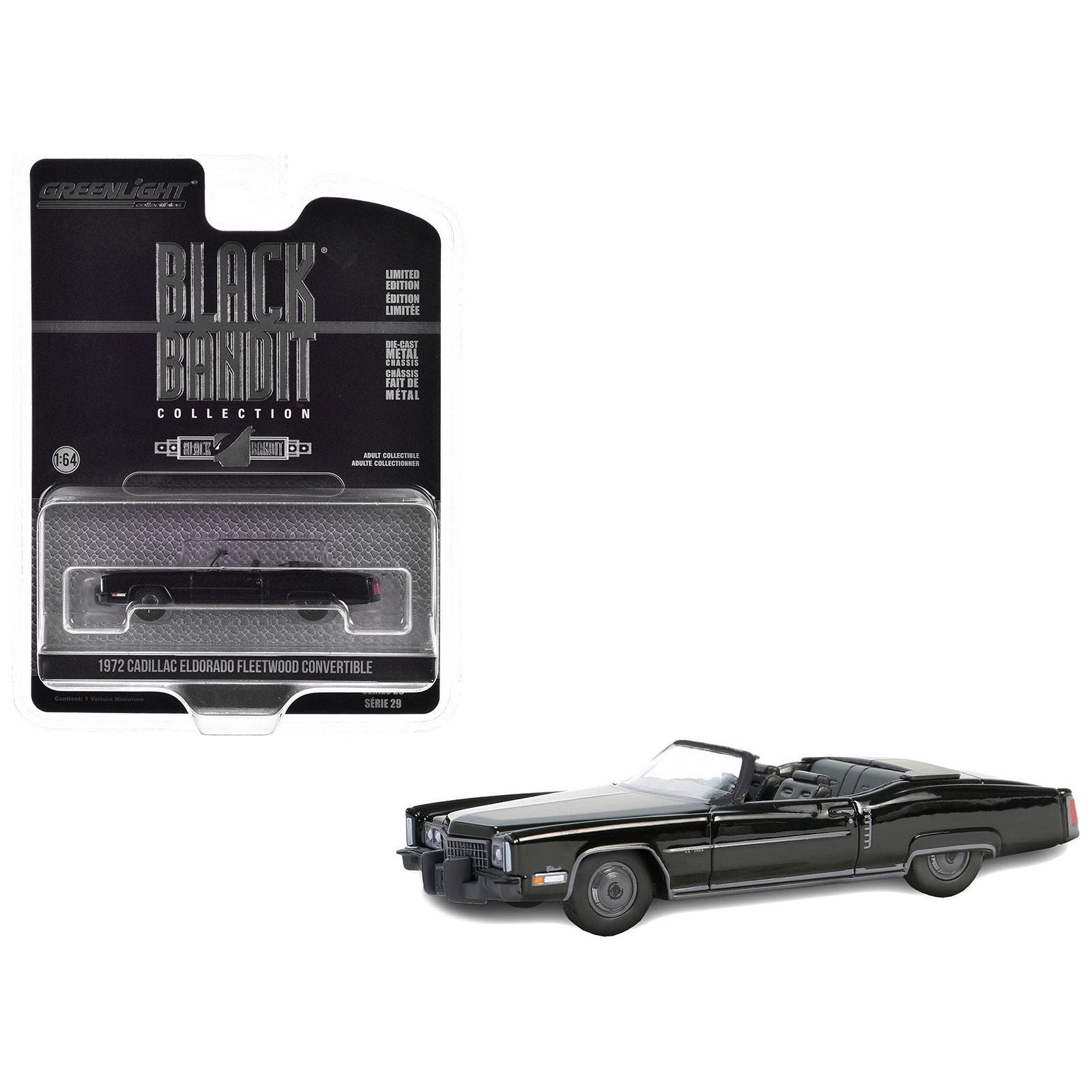 1972 Cadillac Eldorado Fleetwood Convertible Black "Black Bandit" Series 29 1/64 Diecast Model Car by Greenlight - Greenlight - ModelCars.com