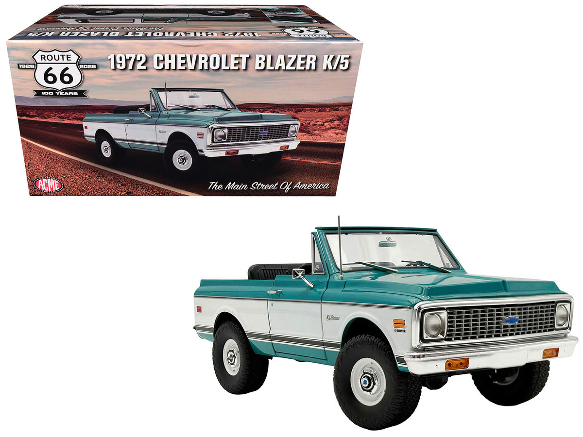 1972 Chevrolet Blazer K/5 "Route 66 100th Anniversary" Green and White with Black Stripes Limited Edition 1/18 Diecast Model Car by ACME-Acme-ModelCars.com