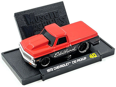 1972 Chevrolet C-10 Pickup Truck Red and Black "Edelbrock" 1/64 Diecast Model Car by Muscle Machines-Muscle Machines-ModelCars.com