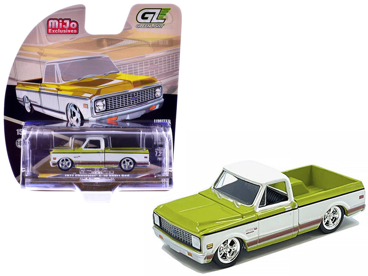 1972 Chevrolet C-10 Short Bed Pickup Truck Mustard Yellow and White "Mijo Exclusives" Series 1/64 Diecast Model Car by Greenlight-Greenlight-ModelCars.com