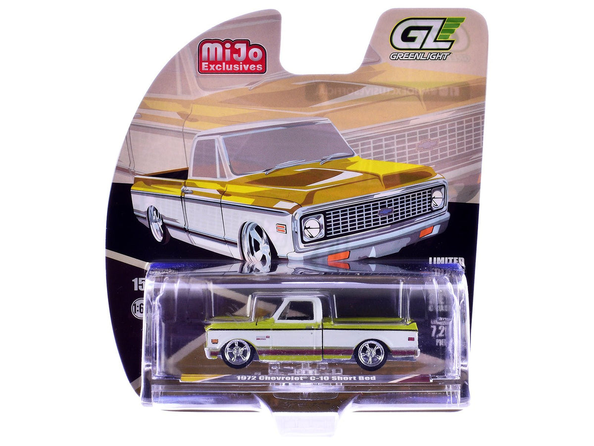 1972 Chevrolet C-10 Short Bed Pickup Truck Mustard Yellow and White "Mijo Exclusives" Series 1/64 Diecast Model Car by Greenlight-Greenlight-ModelCars.com