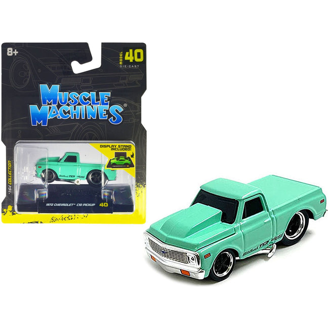 1972 Chevrolet C10 Pickup Truck Light Green 1/64 Diecast Model Car by Muscle Machines - Muscle Machines - ModelCars.com