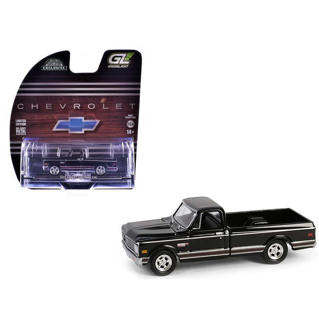 1972 Chevrolet Cheyenne C10 Short Bed Pickup Truck Black "Hobby Exclusive" Series 1/64 Diecast Model Car by Greenlight-Greenlight-ModelCars.com