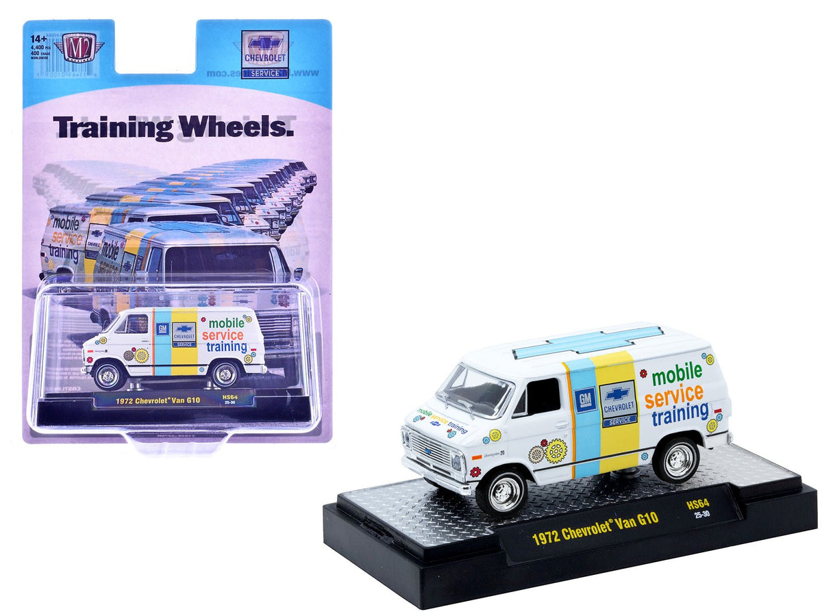1972 Chevrolet G10 Van "Chevrolet Mobile Service Training" White with Graphics Limited Edition to 4400 pieces Worldwide 1/64 Diecast Model Car by M2 Machines-M2-ModelCars.com