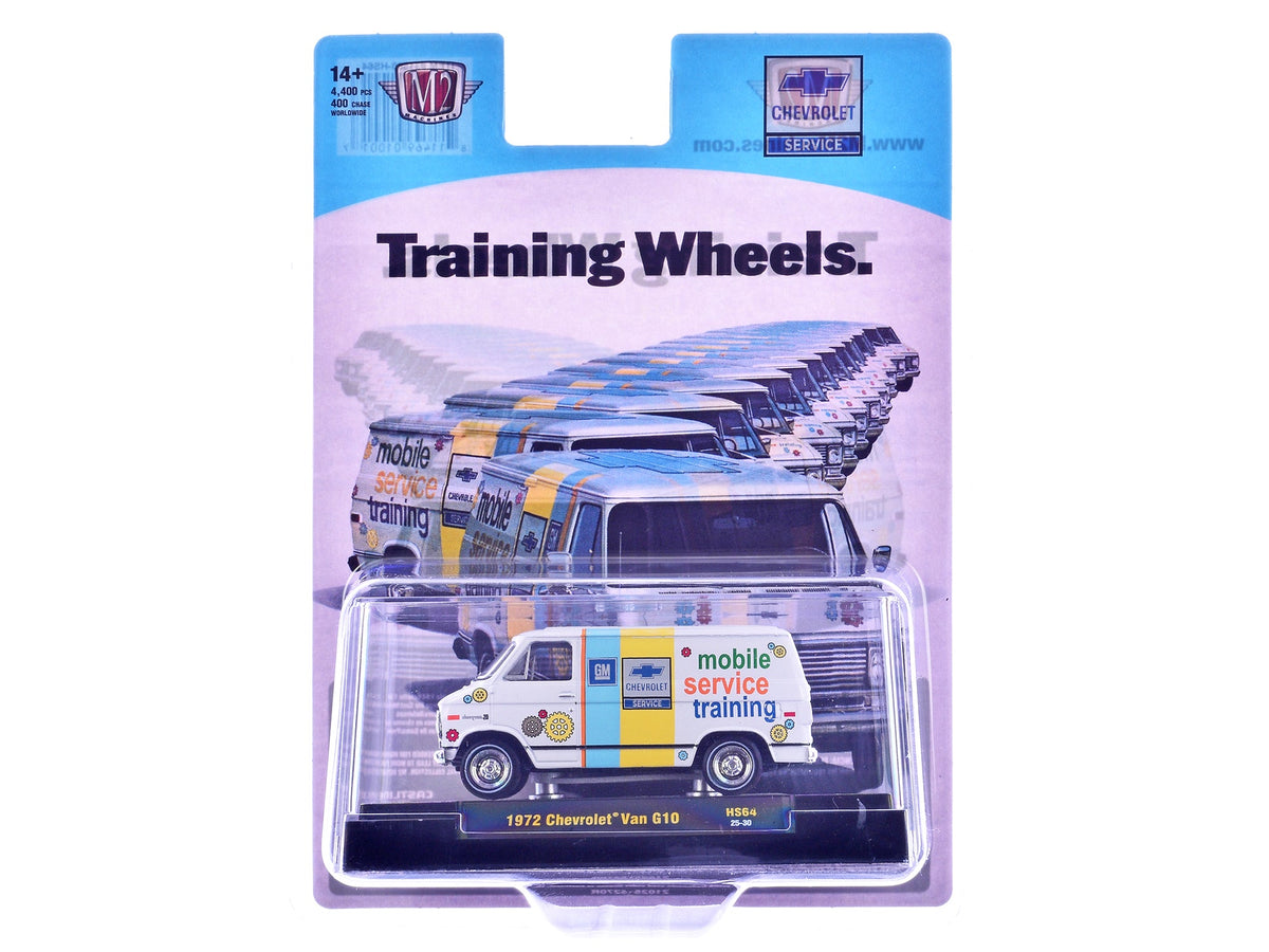 1972 Chevrolet G10 Van "Chevrolet Mobile Service Training" White with Graphics Limited Edition to 4400 pieces Worldwide 1/64 Diecast Model Car by M2 Machines-M2-ModelCars.com