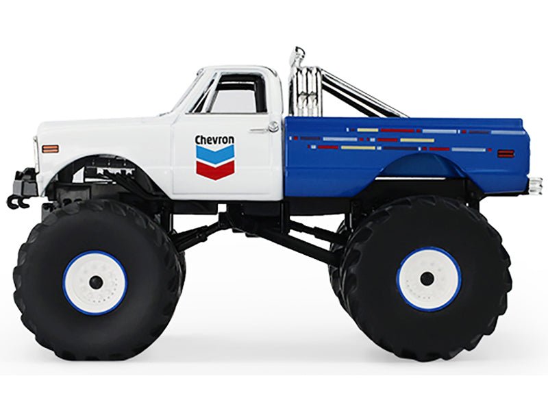 1972 Chevrolet K-10 Monster Truck "Chevron 150th Anniversary" White and Blue Metallic "Kings of Crunch" Series 1/43 Diecast Model Car by Greenlight-Greenlight-ModelCars.com
