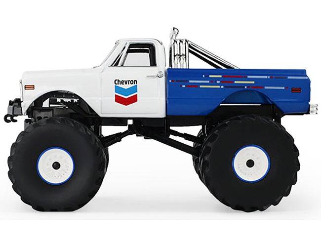 1972 Chevrolet K-10 Monster Truck "Chevron 150th Anniversary" White and Blue Metallic "Kings of Crunch" Series 1/43 Diecast Model Car by Greenlight-Greenlight-ModelCars.com