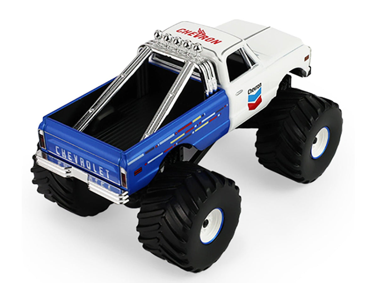 1972 Chevrolet K-10 Monster Truck "Chevron 150th Anniversary" White and Blue Metallic "Kings of Crunch" Series 1/43 Diecast Model Car by Greenlight-Greenlight-ModelCars.com