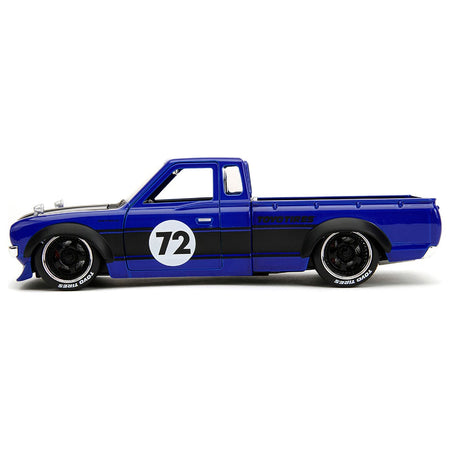 1972 Datsun 620 Pickup Truck 72 Blue Metallic with Black Stripes and Hood "Toyo Tires" with Extra Wheels "Just Trucks" Series 1/24 Diecast Model Car by Jada - Jada - ModelCars.com