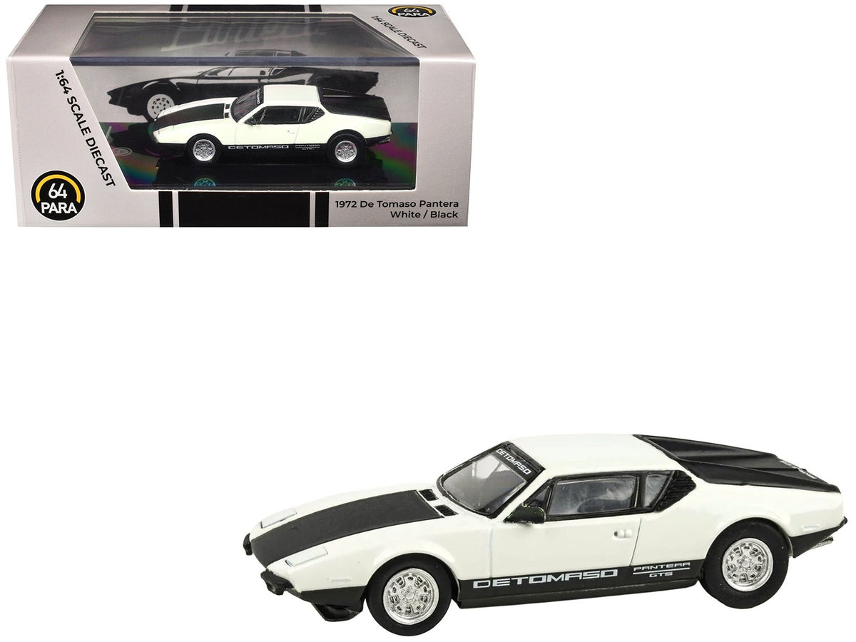 1972 De Tomaso Pantera White and Black 1/64 Diecast Model Car by Paragon Models-Paragon-ModelCars.com