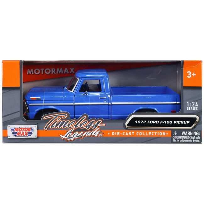 1972 Ford F - 100 Pickup Truck Blue "Timeless Legends" Series 1/24 Diecast Model Car by Motormax - Motormax - ModelCars.com