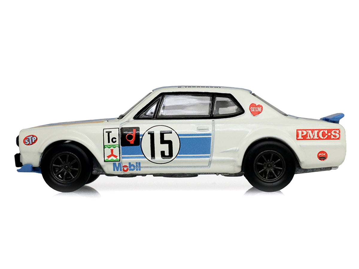 1972 Nissan Skyline 2000 GT-R (KPGC10) RHD (Right Hand Drive) 15 Kunimitsu Takahashi "50th Victory" White with Blue Stripe "Tokyo Torque" Series 10 1/64 Diecast Model Car by Greenlight-Greenlight-ModelCars.com