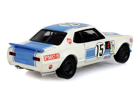 1972 Nissan Skyline 2000 GT-R (KPGC10) RHD (Right Hand Drive) 15 Kunimitsu Takahashi "50th Victory" White with Blue Stripe "Tokyo Torque" Series 10 1/64 Diecast Model Car by Greenlight-Greenlight-ModelCars.com