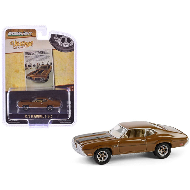 1972 Oldsmobile 442 Brown with Black Stripes "The Complete Escape Machine" "Vintage Ad Cars" Series 11 1/64 Diecast Model Car by Greenlight-Greenlight-ModelCars.com