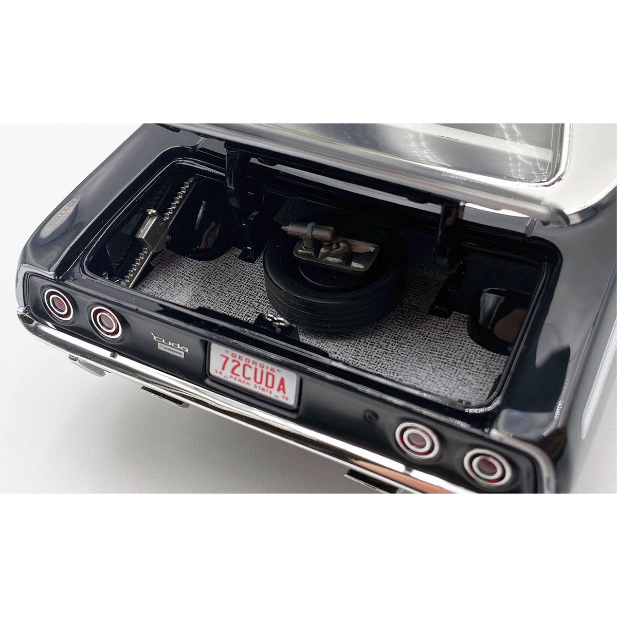 1972 Plymouth Cuda 340 Black with White Stripes Top and Interior Limited Edition to 490 pieces Worldwide 1/18 Diecast Model Car by ACME-Acme-ModelCars.com