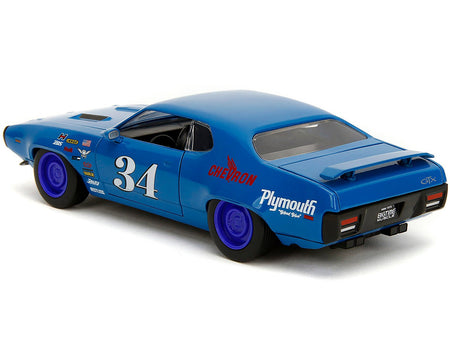1972 Plymouth GTX #34 Blue with Graphics "Bigtime Muscle" Series 1/24 Diecast Model Car by Jada-Jada-ModelCars.com