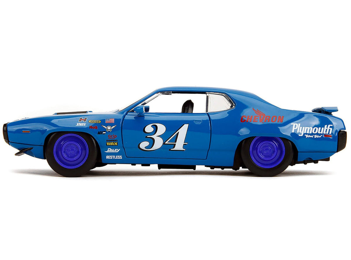 1972 Plymouth GTX #34 Blue with Graphics "Bigtime Muscle" Series 1/24 Diecast Model Car by Jada-Jada-ModelCars.com