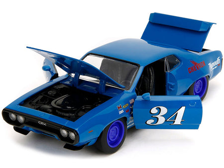 1972 Plymouth GTX #34 Blue with Graphics "Bigtime Muscle" Series 1/24 Diecast Model Car by Jada-Jada-ModelCars.com