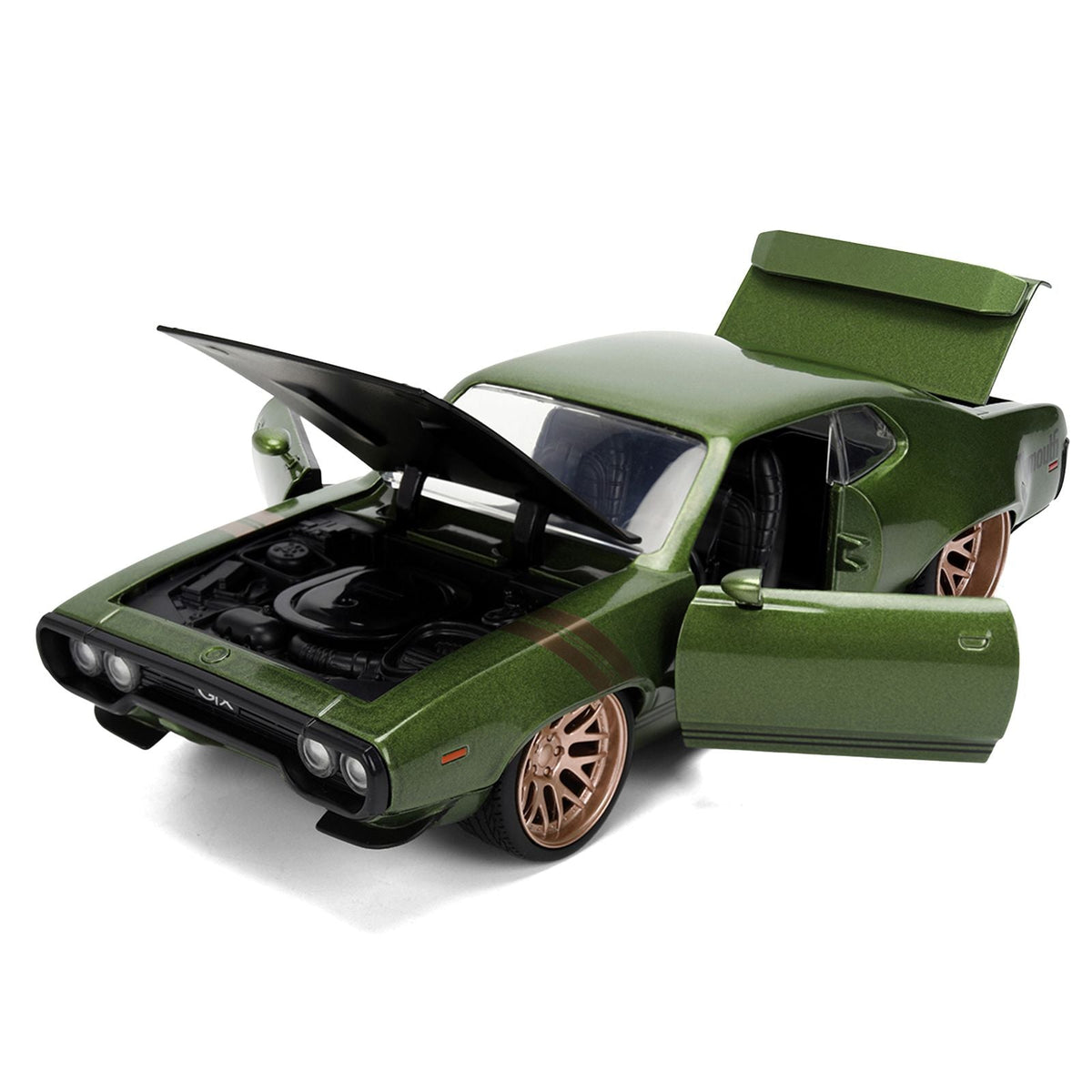 1972 Plymouth GTX Green Metallic with Matt Black Hood and Gold Stripes "Bigtime Muscle" Series 1/24 Diecast Model Car by Jada-Jada-ModelCars.com