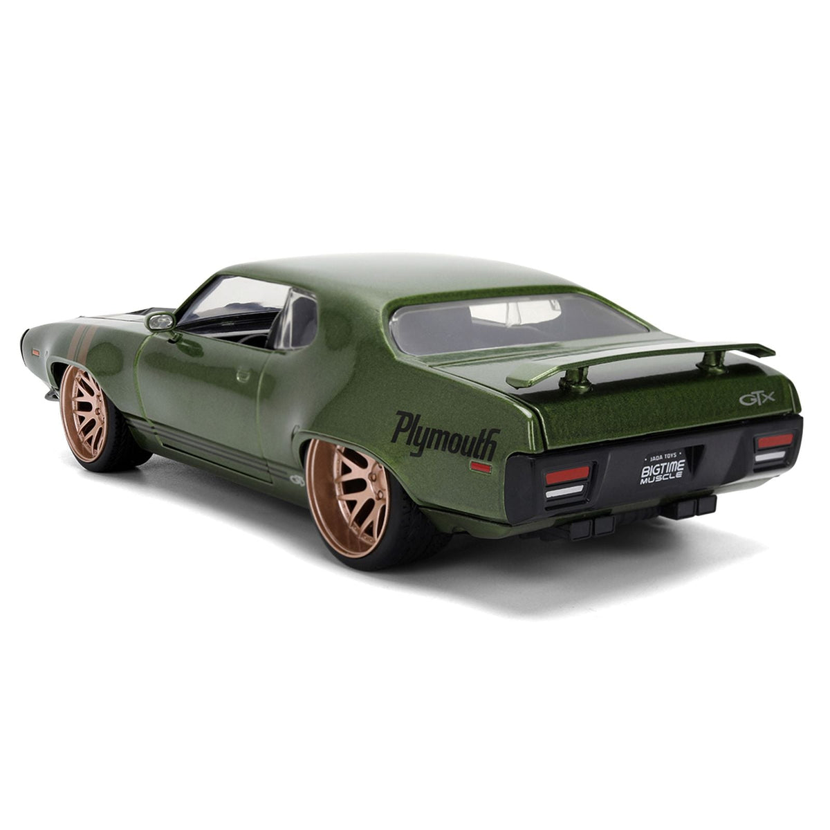1972 Plymouth GTX Green Metallic with Matt Black Hood and Gold Stripes "Bigtime Muscle" Series 1/24 Diecast Model Car by Jada-Jada-ModelCars.com