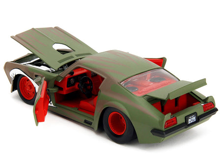 1972 Pontiac Firebird #9 Green Camouflage Flames with Graphics and Red Interior "Bigtime Muscle" Series 1/24 Diecast Model Car by Jada-Jada-ModelCars.com