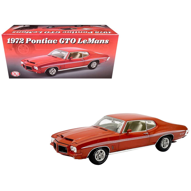 1972 Pontiac GTO LeMans Sundance Orange Metallic with GTO Stripes Limited Edition to 342 pieces Worldwide 1/18 Diecast Model Car by ACME-Acme-ModelCars.com