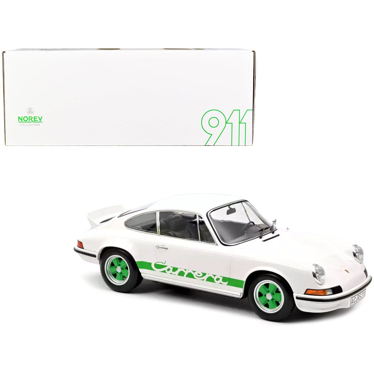 1972 Porsche 911 RS Carrera White with Green Stripes 1/12 Diecast Model Car by Norev - Norev - ModelCars.com