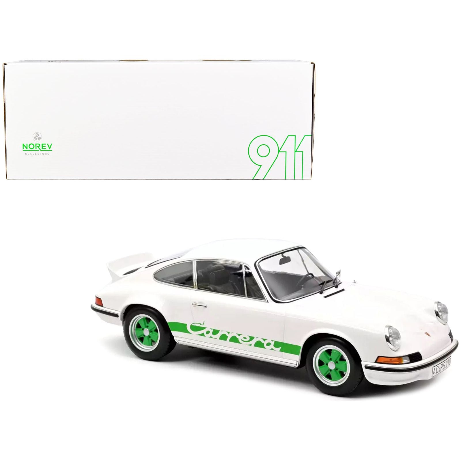 1972 Porsche 911 RS Carrera White with Green Stripes 1/12 Diecast Model Car by Norev - Norev - ModelCars.com