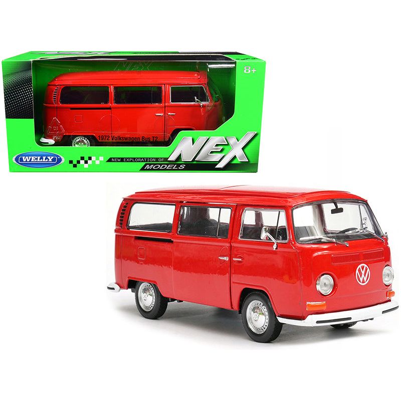 1972 Volkswagen T2 Bus Van Red 1/24 Diecast Model by Welly - Welly - ModelCars.com