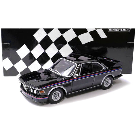 1973 BMW 3.0 CSL Black with Red and Blue Stripes Limited Edition to 444 pieces Worldwide 1/18 Diecast Model Car by Minichamps - Minichamps - ModelCars.com
