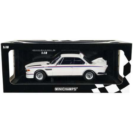 1973 BMW 3.0 CSL White with Red and Blue Stripes Limited Edition to 600 pieces Worldwide 1/18 Diecast Model Car by Minichamps - Minichamps - ModelCars.com
