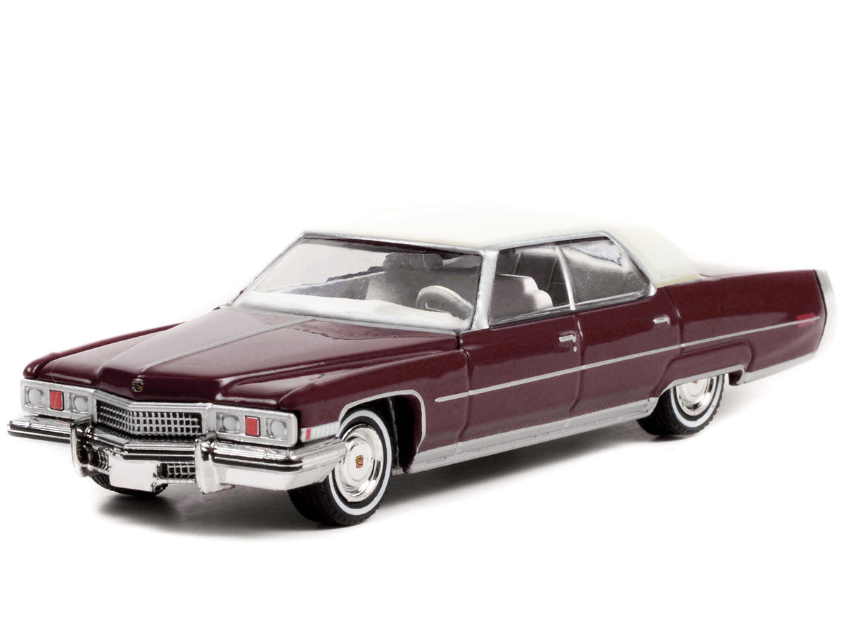 1973 Cadillac Sedan DeVille Burgundy with White Top "Rocky" (1976) Movie "Hollywood Series" Release 35 1/64 Diecast Model Car by Greenlight-Greenlight-ModelCars.com