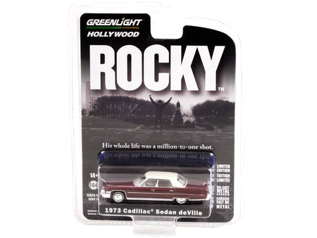 1973 Cadillac Sedan DeVille Burgundy with White Top "Rocky" (1976) Movie "Hollywood Series" Release 35 1/64 Diecast Model Car by Greenlight-Greenlight-ModelCars.com