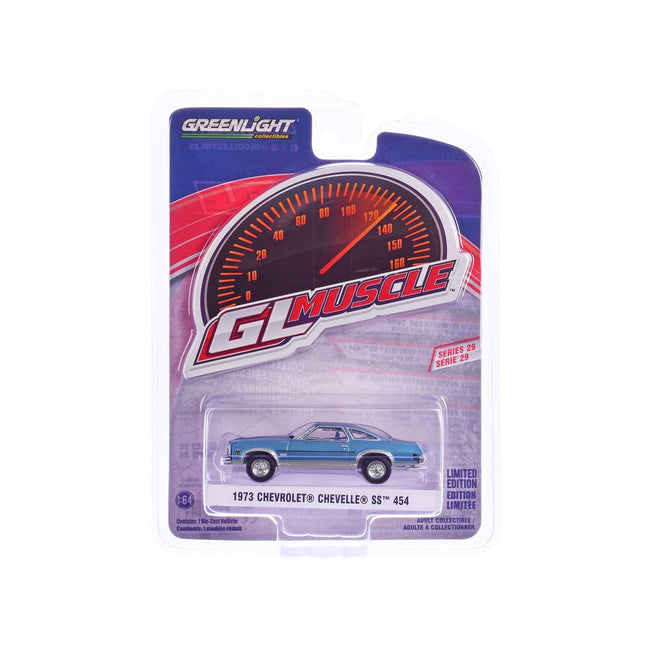 1973 Chevrolet Chevelle SS 454 Light Blue Metallic and Silver "GreenLight Muscle" Series 29 1/64 Diecast Model Car by Greenlight-Greenlight-ModelCars.com