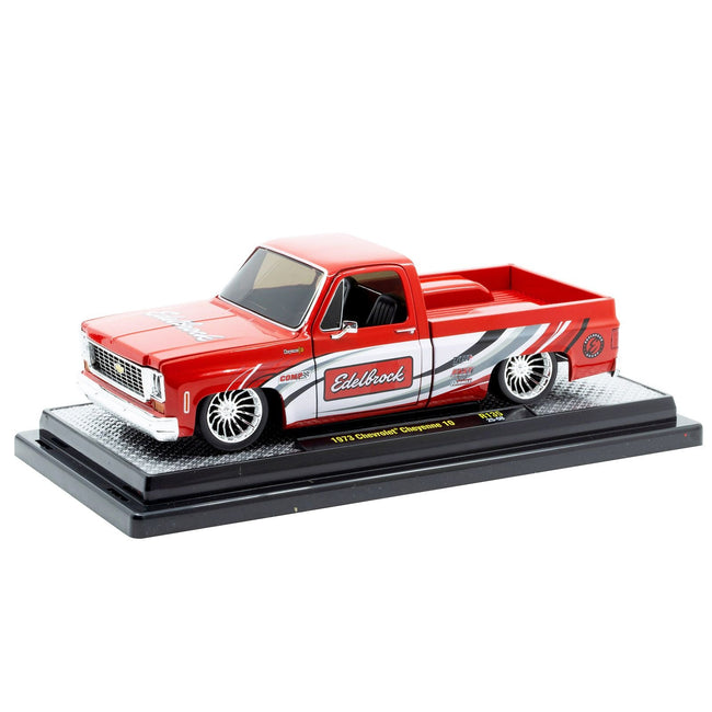 1973 Chevrolet Cheyenne 10 Pickup Truck "Edelbrock" Red with Graphics Limited Edition to 7850 pieces Worldwide 1/24 Diecast Model Car by M2 Machines-M2-ModelCars.com