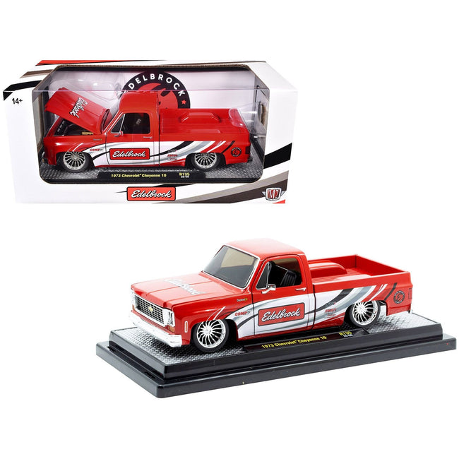 1973 Chevrolet Cheyenne 10 Pickup Truck "Edelbrock" Red with Graphics Limited Edition to 7850 pieces Worldwide 1/24 Diecast Model Car by M2 Machines-M2-ModelCars.com