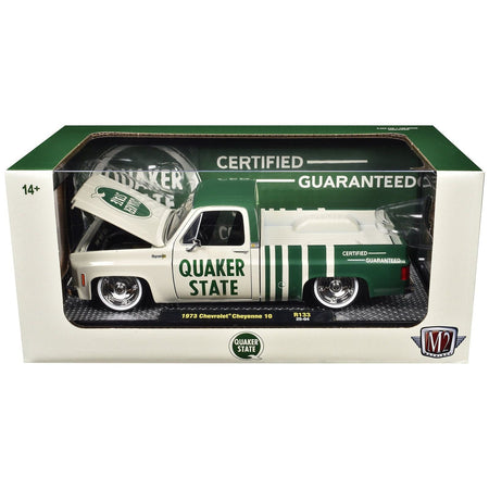 1973 Chevrolet Cheyenne 10 Pickup Truck "Quaker State" Beige and Green Limited Edition to 9600 pieces Worldwide 1/24 Diecast Model Car by M2 Machines-M2-ModelCars.com