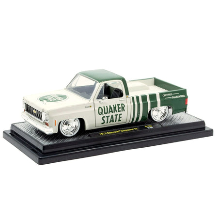 1973 Chevrolet Cheyenne 10 Pickup Truck "Quaker State" Beige and Green Limited Edition to 9600 pieces Worldwide 1/24 Diecast Model Car by M2 Machines-M2-ModelCars.com
