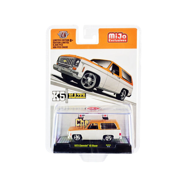 1973 Chevrolet K5 Blazer Orange Metallic and White Metallic Limited Edition to 6600 pieces Worldwide 1/64 Diecast Model Car by M2 Machines - M2 - ModelCars.com