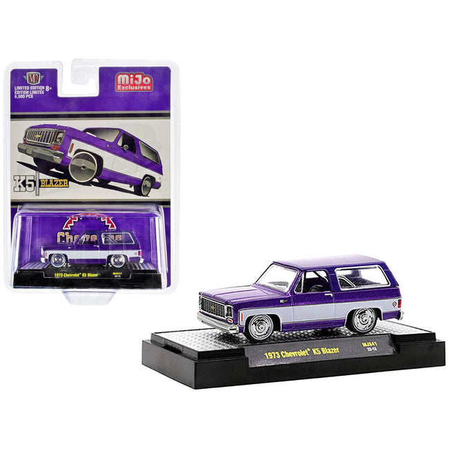 1973 Chevrolet K5 Blazer Purple Metallic and White Limited Edition to 6600 pieces Worldwide 1/64 Diecast Model Car by M2 Machines - M2 - ModelCars.com