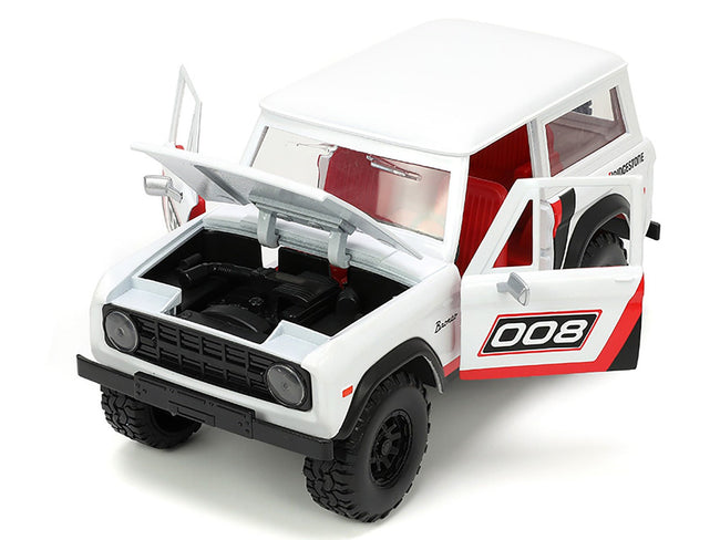 1973 Ford Bronco 008 White with Red and Black Stripes and Red Interior with Extra Wheels "Just Trucks" Series 1/24 Diecast Model Car by Jada-Jada-ModelCars.com