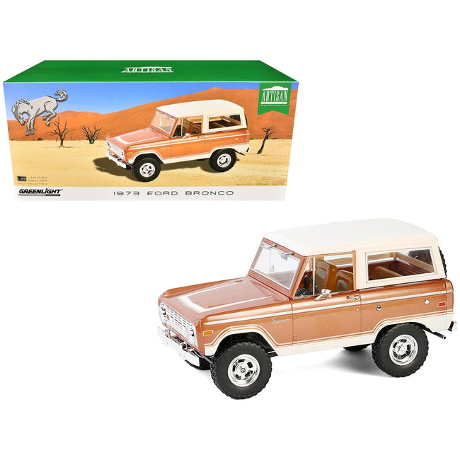 1973 Ford Bronco Hot Ginger Metallic with Cream Top "Artisan Collection" 1/18 Diecast Model Car by Greenlight-Greenlight-ModelCars.com