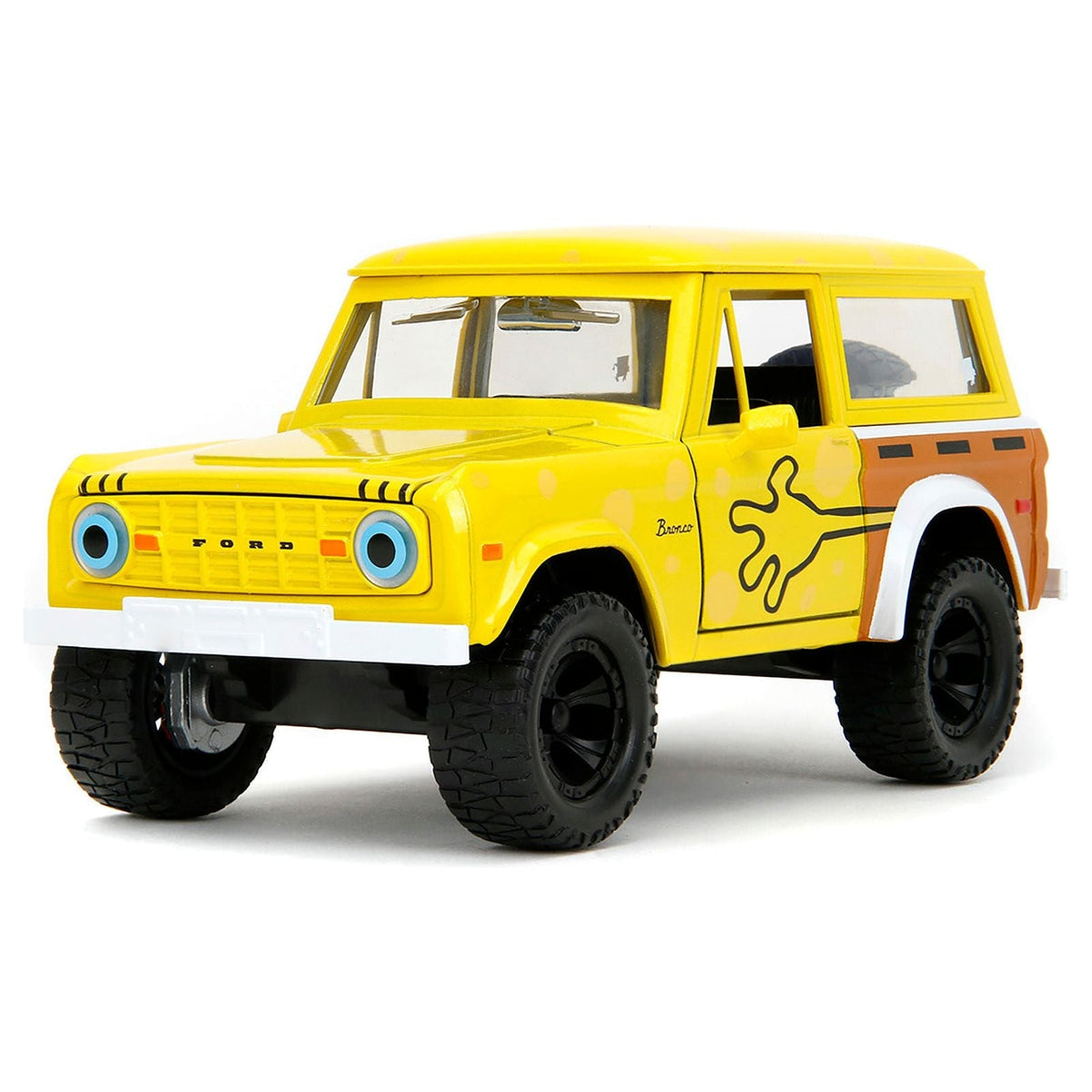 1973 Ford Bronco Yellow with Graphics and SpongeBob SquarePants Diecast Figure "SpongeBob SquarePants" (1999â€“Current) TV Series "Hollywood Rides" Series 1/24 Diecast Model Car by Jada-Jada-ModelCars.com