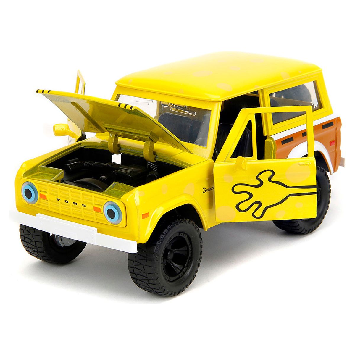 1973 Ford Bronco Yellow with Graphics and SpongeBob SquarePants Diecast Figure "SpongeBob SquarePants" (1999â€“Current) TV Series "Hollywood Rides" Series 1/24 Diecast Model Car by Jada-Jada-ModelCars.com