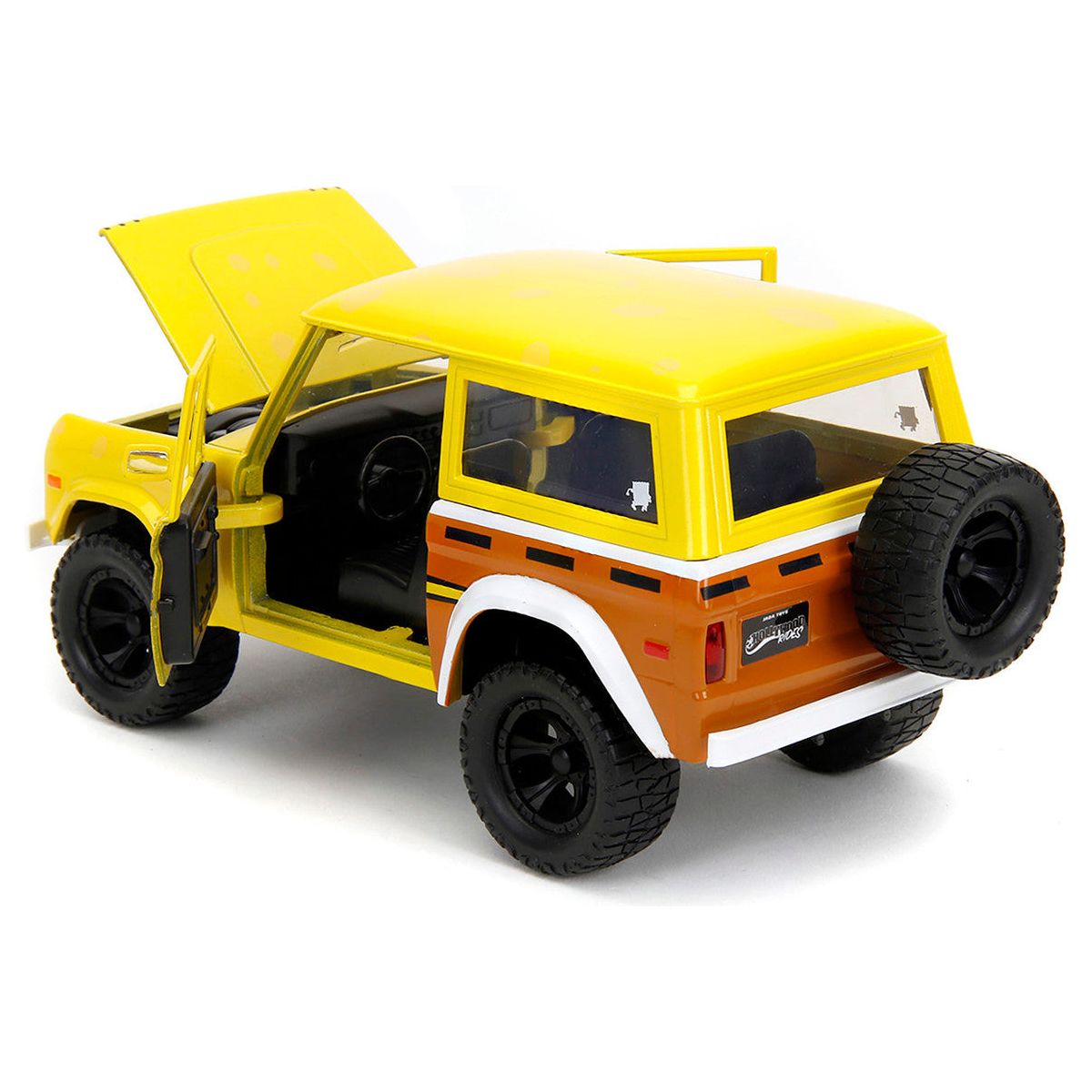 1973 Ford Bronco Yellow with Graphics and SpongeBob SquarePants Diecast Figure "SpongeBob SquarePants" (1999–Current) TV Series "Hollywood Rides" Series 1/24 Diecast Model Car by Jada - Jada - ModelCars.com