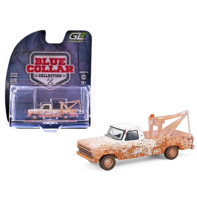1973 Ford F-100 Tow Truck White (Weathered) "Blue Collar Collection" Series 14 1/64 Diecast Model Car by Greenlight-Greenlight-ModelCars.com