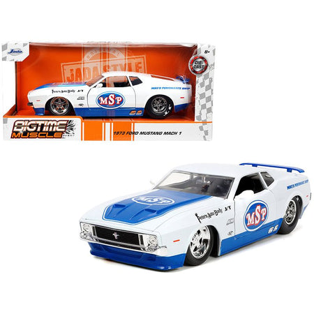 1973 Ford Mustang Mach 1 "MSP" White Metallic and Blue "Bigtime Muscle" Series 1/24 Diecast Model Car by Jada-Jada-ModelCars.com