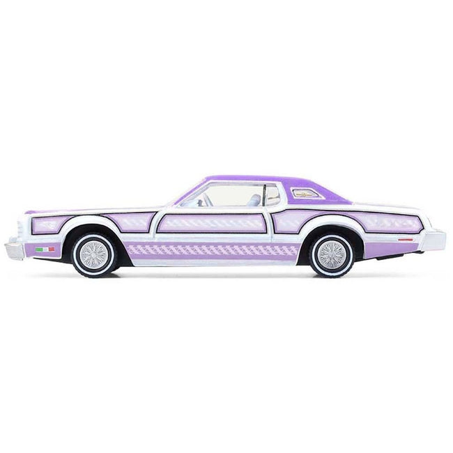 1973 Ford Thunderbird Lowrider "Michael Heralda Special Edition" Purple Metallic with Graphics and White Interior "Hobby Exclusive" Series 1/64 Diecast Model Car by Greenlight-Greenlight-ModelCars.com